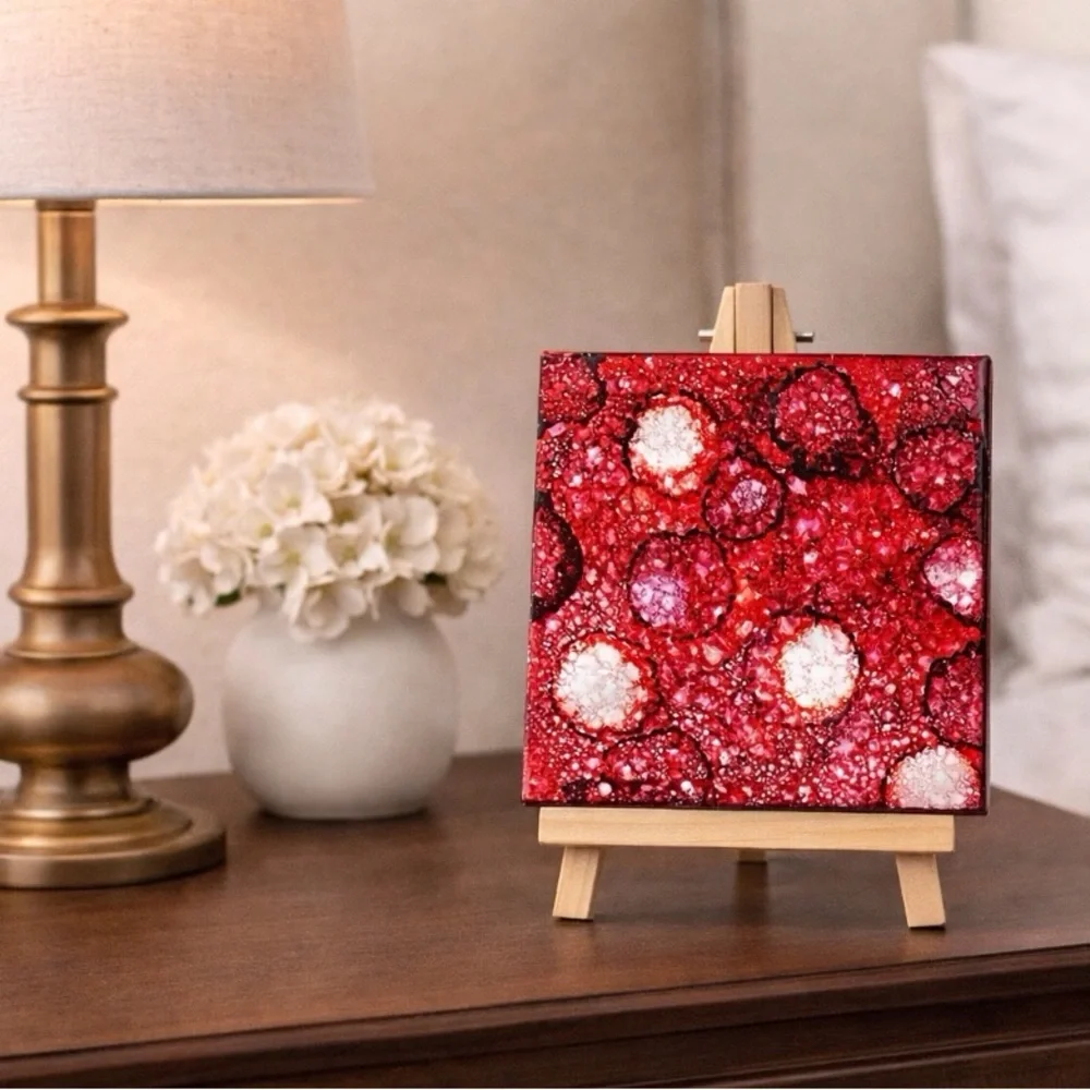Hand Crafted shades of Red abstract original Decorative Tile